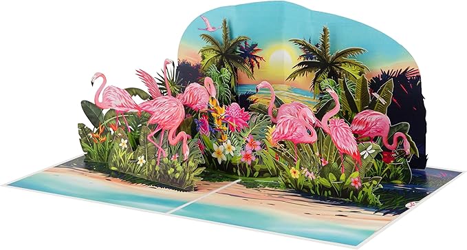 Flamingo Birthday Cards for Women, 6x8in Pop Up Mothers Day Card, 3D Anniversary Card, Valentines Day Card, Pop Up Gifts for Her, Him, Wife, Husband, Sister (Flamingo)