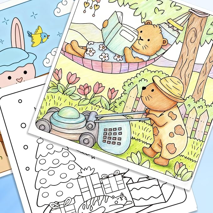 Coloring Book Set for Adults and Teens,3 PacK Easy and Simple Designs Coloring Set,Stress Relief Gifts with 36 Colors Markers &12 Pcs Glitter Markers &12 pcs Colored Pencils for adults Relaxation