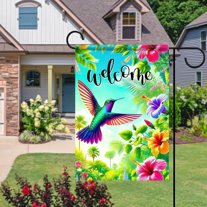 Blissyard Welcome Spring Bird Garden Flag 12x18 Double Sided Colorful Birds Flowers Yard Flags Garden Yard House Flags Outside Outdoor House Spring Summer Decoration