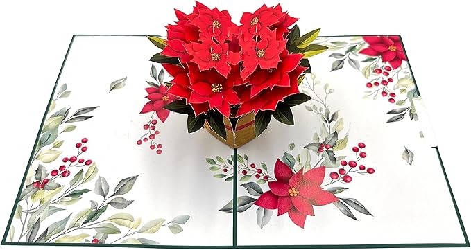 Pop Up Greeting Card Blooming Poinsettia Basket Birthday Card Flower Gift Nature Lover Christmas Flower Holiday Season Thank You Card