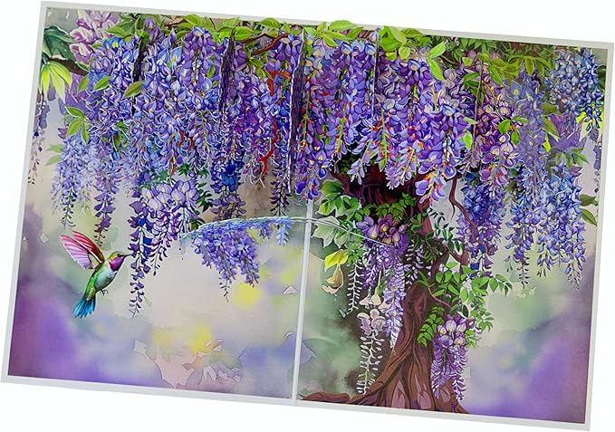 Wisteria Tree Birthday Cards for Women, Pop Up Mothers Day Card, 3D Anniversary, Valentines Day, Pop Up Gifts for Her, Him, Wife, Husband, Sister (Hummingbird Wisteria)