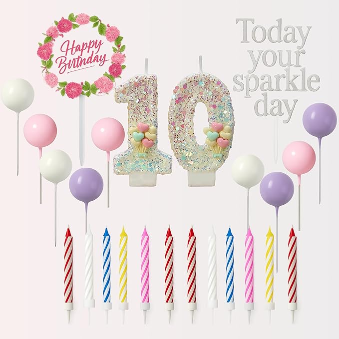 by Tugba Aydan - 10 Number Birthday Candles – 25 Piece Cake Decoration Kit with Number Candle – Party Supplies for Kids’ Tenth Birthday Celebration