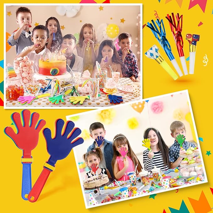 Yunsailing 224 Pcs Party Noise Makers Bulk Include Hand Clapper Noisemaker Fringed Paper Blowouts Horns for Sporting Events Kids Adults 2026 New Year Christmas Birthday Game Rewards Cheer Supplies