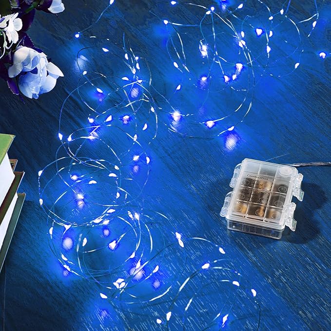 Ariceleo 2 Pack 32.8 Ft. Battery Operated Outdoor String Lights with Remote & Timer, LED Blue Fairy Lights, Waterproof Twinkle Lights for Bedroom, Dorm, Mason Jar, Wedding, Party, Christmas