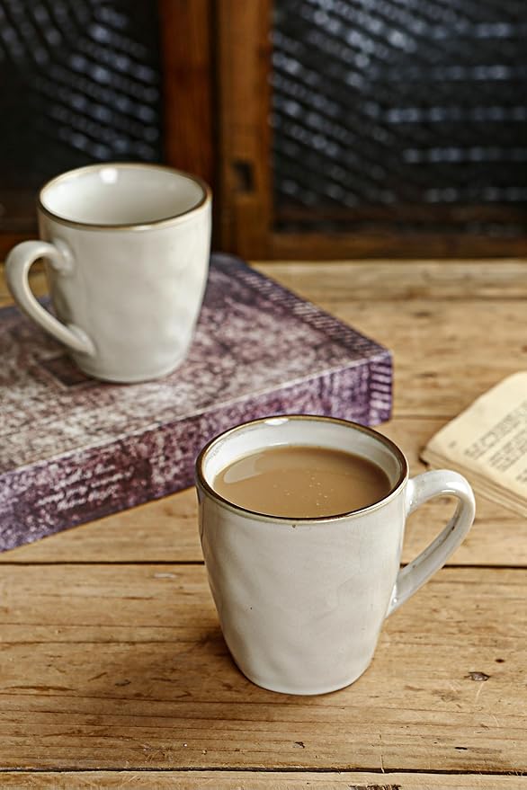 famiware Coffee Mugs Set of 4, Ocean Round 11.5oz Coffee Cup Set with Handle for Cocoa, Milk, Hot Chocolate, Tea or Water, Stoneware Cups for Kitchen, Microwave Dishwasher Safe, Cappuccino White