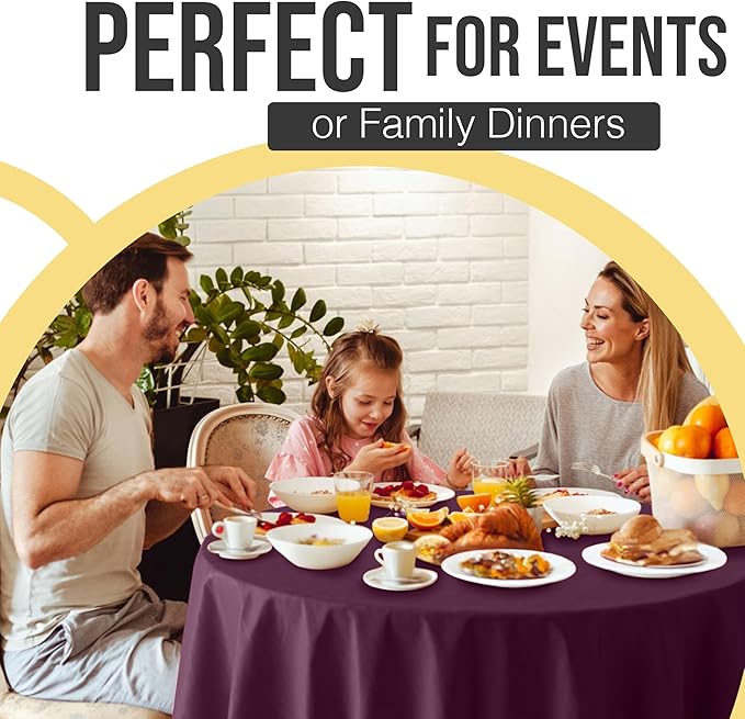 Exquisite 66% Thicker Premium Plum Round Tablecloth 0.5 Mil 6 Pack Plastic Table Cloth Disposable 84 Inch Round Plastic Tablecloth Won't Tear Easily Like Cheap Thin Brands