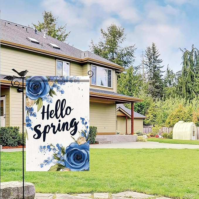 Starlit Patio Hello Spring Floral Garden Flag 12x18 Vertical Double Sided Colorful Flowers Summer Farmhouse Holiday Outside Decorations Yard Flag Floral Yard Outdoor Flag