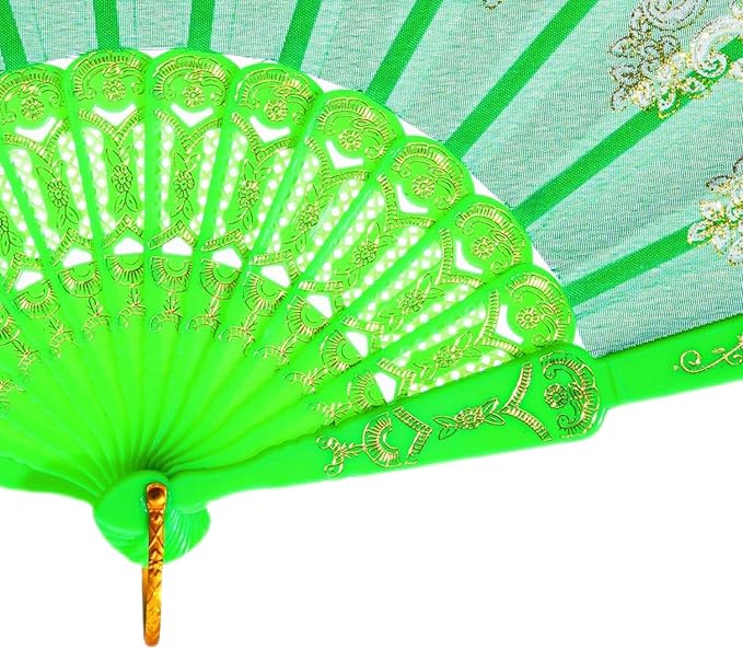 QIRMIZI 30 Pack Folding Handheld Fans,Silk Spanish Fan, Perfect for Weddings, Parties, and Dancing,Green