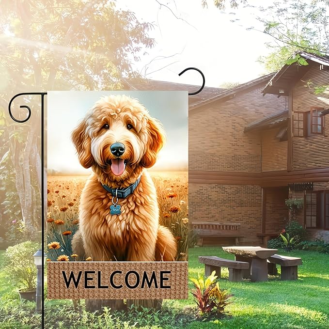 BlissYard Welcome Garden Flag Spring Summer Dog Welcome Garden Flag 12x18 Inch Double Sided Smiling Puppy Rustic Outdoor Yard Lawn Porch Decor Banner