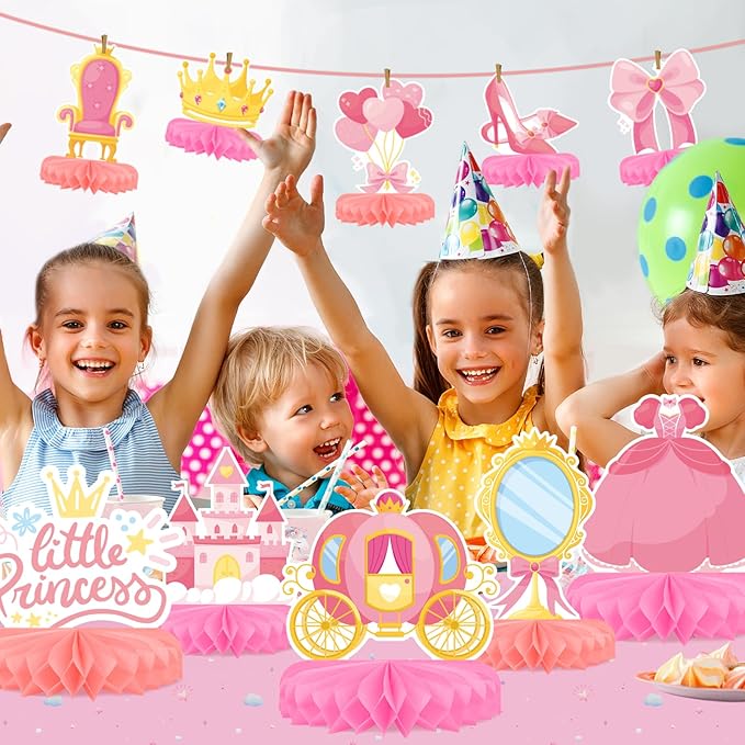 Princess Birthday Party Supplies Kit - Princess Themed Honeycomb Centerpiece ，Table Decorations for Kids' Princess Themed Birthday Party Decorations
