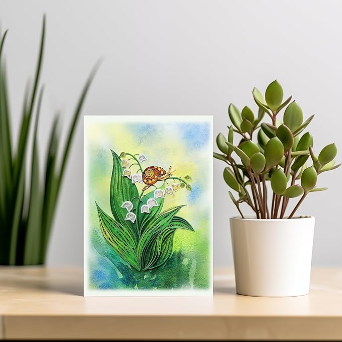 Mother's Day Card, Lily of the Valley and Snail Card, May Birth Month Flower Card, Cute Animals Card, Quilled Quilling Birthday Greeting Card for Mom Grandma Daughter