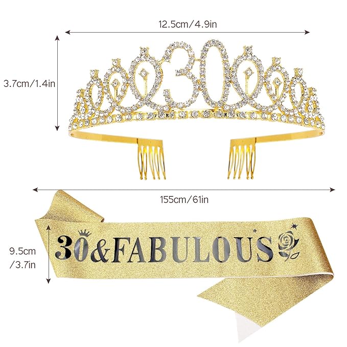 30th Birthday Celebration Set: Gold Sash, Tiara, and Decorations for Her Fabulous Milestone