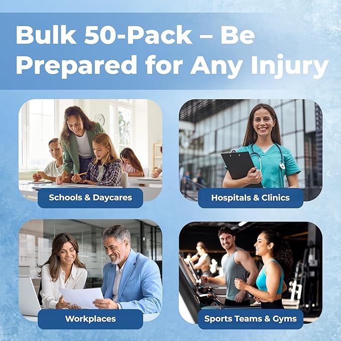Instant Cold Pack | Disposable Ice Packs – Cold Therapy for Injuries, Swelling, Inflammation, Muscle Strains – Ideal for First Aid Kits – 5x6 Inches, 50 Count