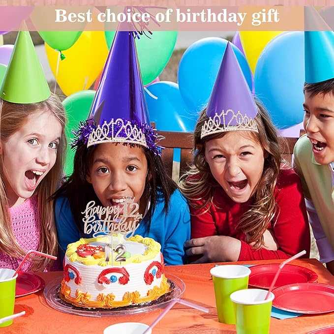 12th Birthday Decorations for Girls Including Sash, Crown/Tiara, Candles and Cake Topper, Rose Gold 12 Year Old Birthday Party Decorations for A Girl