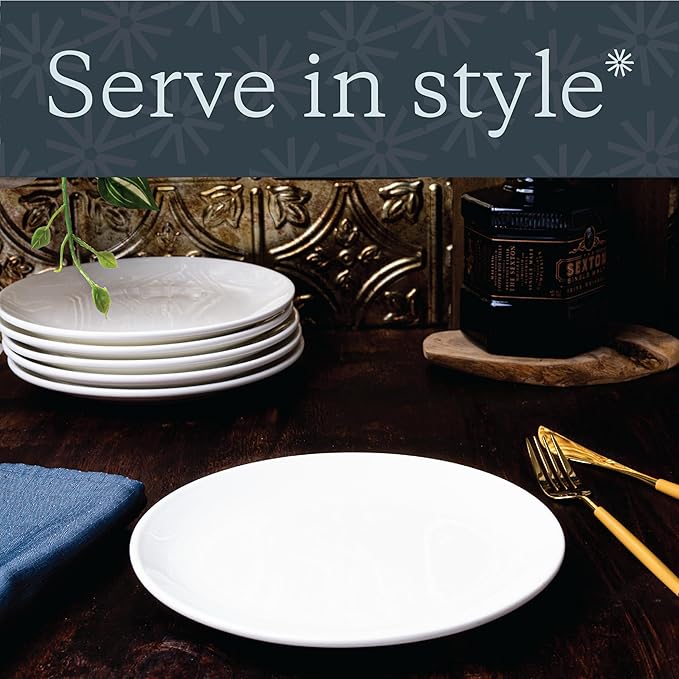 Vikko Dinner Plate, Set of 4 White Plates, Ceramic Dinner Plates Set, Stackable 9 Inch Dinner Plates for Every Day and Special Occasion, Restaurant Style, Dishwasher Safe, Microwave Safe