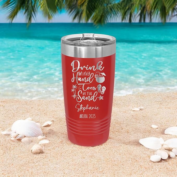 Drink In My Hand Toes In The Sand 20z Tumbler, Summer Mug, Stainless Travel Mug For Friends, Family Or Colleagues, 2025 Summer Tumbler (red)