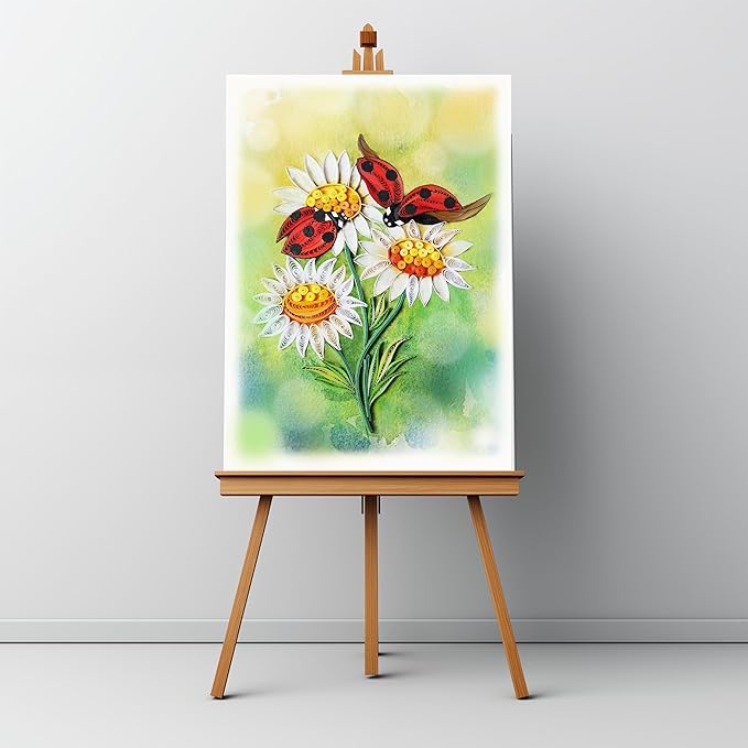 Mother's Day Card, White Daisy and Ladybug Greeting Card, Animals Quilled Quilling Birth Month Flower Born in April, for Mom, Grandma, Daughter (White Daisy and Ladybug)