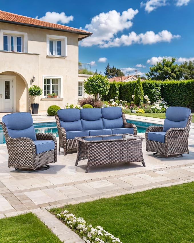Luxury 22x24/22x25 6-Inch Smile Patio Dining Chair Cushions Set of 4 - Heavy Duty Water Slashproof Outdoor Seat Cushion for Outside Furniture Swivel Chairs Loveseat L-Shape Sofa - Navy Blue