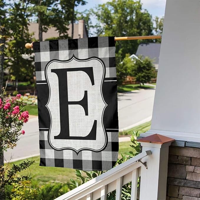 YANGHOME Monogram Initial E Burlap Garden Porch Lawn Flag Farmhouse Decorations Mailbox Decor Welcome Sign 12x18 Inch Small Mini Size Double Sided Flax Nylon Linen Fabric