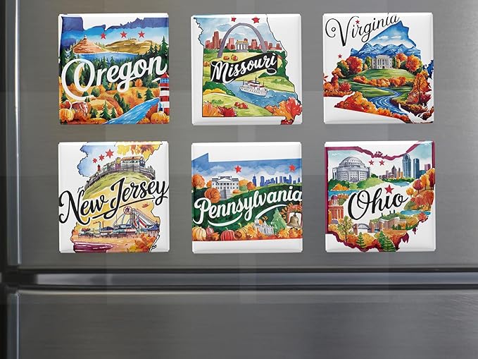 50 US States Magnet Set, Road Trip Travel Souvenir, Custom Fridge Magnets, Unique State Keepsake – Personalized Gift (10)