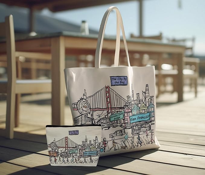 Cities Around the World Artwork Cosmetic Bag Series – Designed in USA, Travel Makeup Bag with Zipper, Souvenir Gift for Women, Artwork Organizer for Purse or Toiletry (San Francisco)