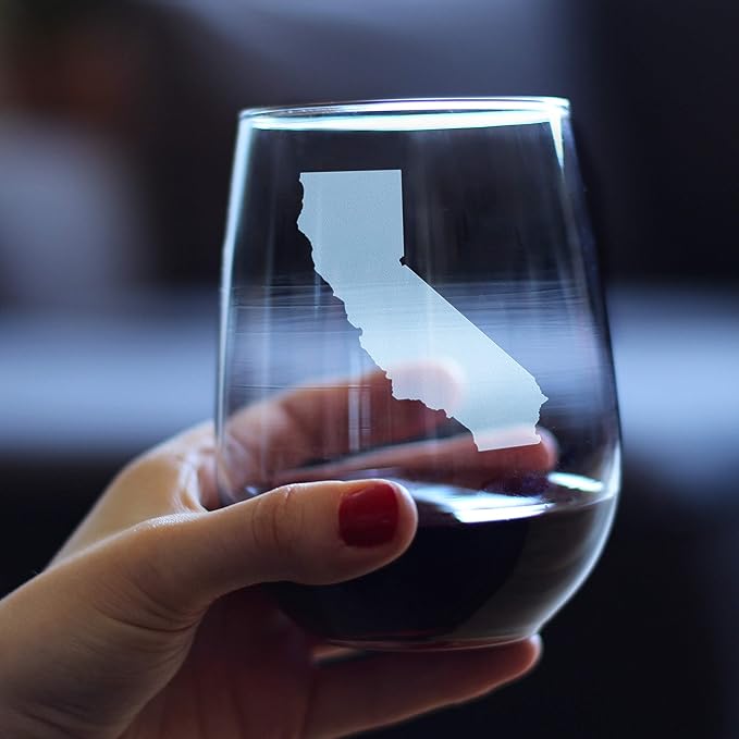 Bevvee California State Outline - Stemless Wine Glasses - Set of 2 - State Themed Drinking Decor and Gifts for Californians - Large 17 Ounce