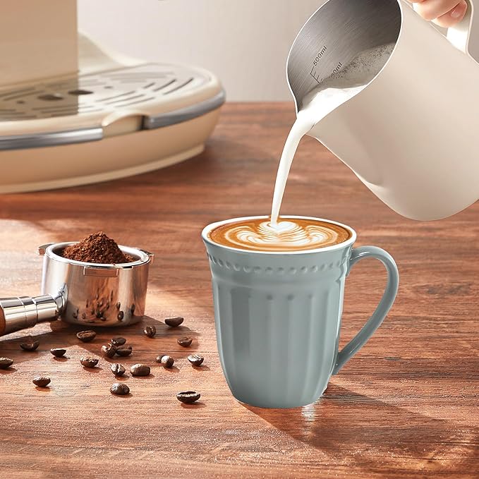 Melamine Coffee Cups of 6, 12oz Camping Mug with Handle, Lightweight and Unbreakable Cups, Reusable Mugs Set for Tea, Milk or Latte, Dishwasher Safe, Ideal for Party RV Gift(Gray)
