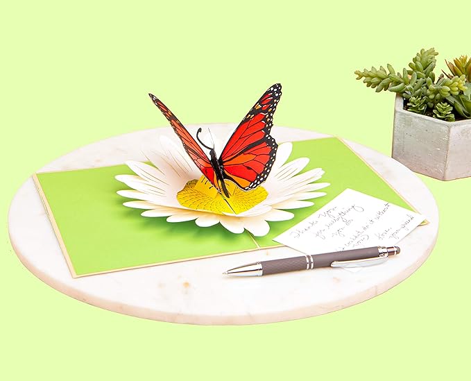 PopLife® Monarch Butterfly & Daisy 3D Pop Up Mother’s Day Card - Valentine's Day, Happy Anniversary, Birthday, Thank You - for Mom, Daughter, Wife, Grandma, Sister, Girlfriend