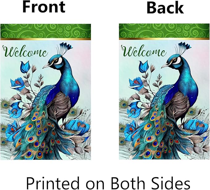 Peacock Garden Flag 12x18 Inch Double Sided Welcome Yard Flag Peacock Garden Decor Burlap Banner Front Porch Lawn Outdoor Decorations