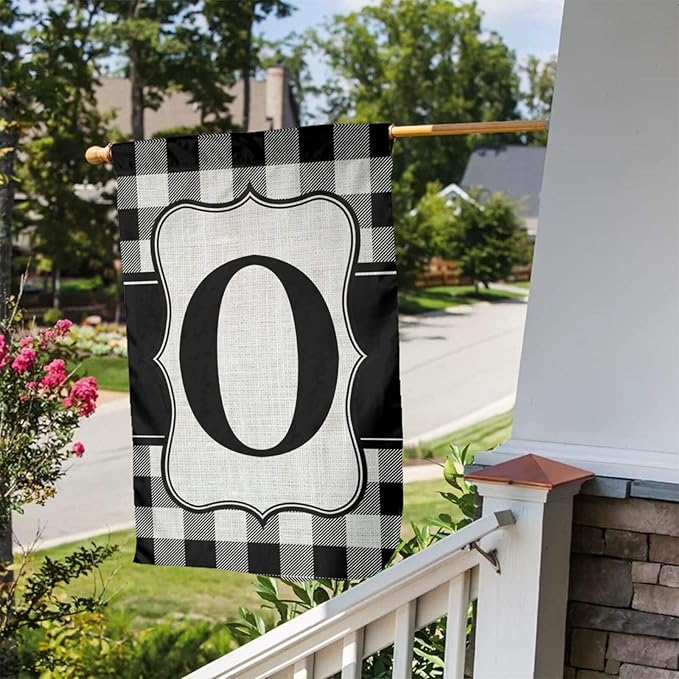 YANGHOME Monogram Initial O Burlap Garden Porch Lawn Flag Farmhouse Decorations Mailbox Decor Welcome Sign 12x18 Inch Small Mini Size Double Sided Flax Nylon Linen Fabric