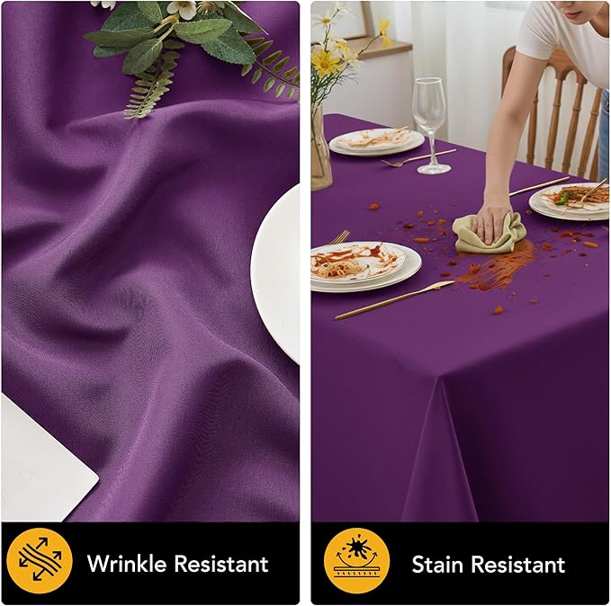 6-Pack Purple Tablecloths for Square Tables, 70 x 70 Inches, Stain-Resistant Polyester Fabric for 3 Foot Tables - Washable Table Covers for Weddings, Banquets, Birthday Parties, Events