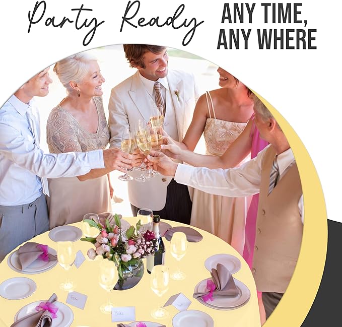 Exquisite 66% Thicker Premium Light Yellow Round Tablecloth 0.5 Mil 24 Pack Plastic Table Cloth Disposable 84 Inch Round Plastic Tablecloth Won't Tear Easily Like Cheap Thin Brands