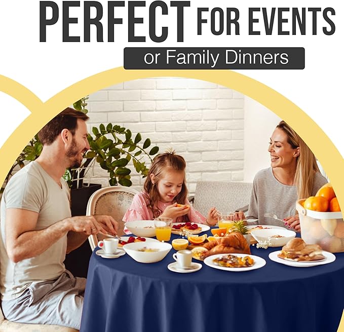 Exquisite 66% Thicker Premium Navy Blue Round Tablecloth 0.5 Mil 24 Pack Plastic Table Cloth Disposable 84 Inch Round Plastic Tablecloth Won't Tear Easily Like Cheap Thin Brands
