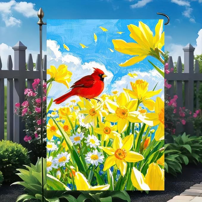 BlissYard Welcome Spring Garden Flag 12x18 Double Sided Cardinal Hummingbird Seasonal Small Flags For Outside Outdoor Decor Yard Farmhouse Holiday Spring Summer Decorations Yard Flags