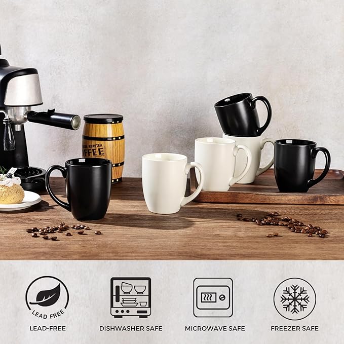 AmorArc 12oz Coffee Mugs Set of 6, Ceramic Coffee Mugs for Man, Woman, Dad, Mom, Modern Coffee Cups with Handle for Tea/Latte/Cappuccino/Cocoa. Dishwasher&Microwave Safe, Light Beige