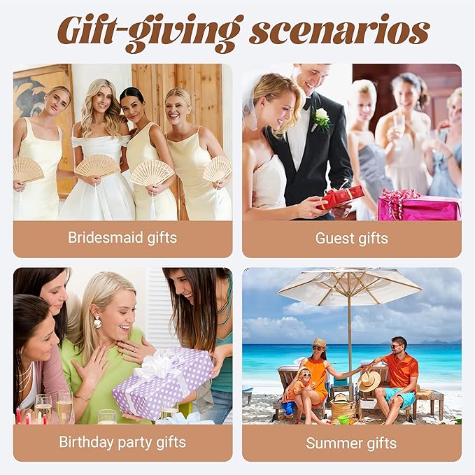 100 Pcs Personalized Sandalwood Wood Handheld Folding Fans with Organza Bags Wedding Fans Custom Name Text Icon Gift for Wedding Graduation Party Guests Baby Shower (100)