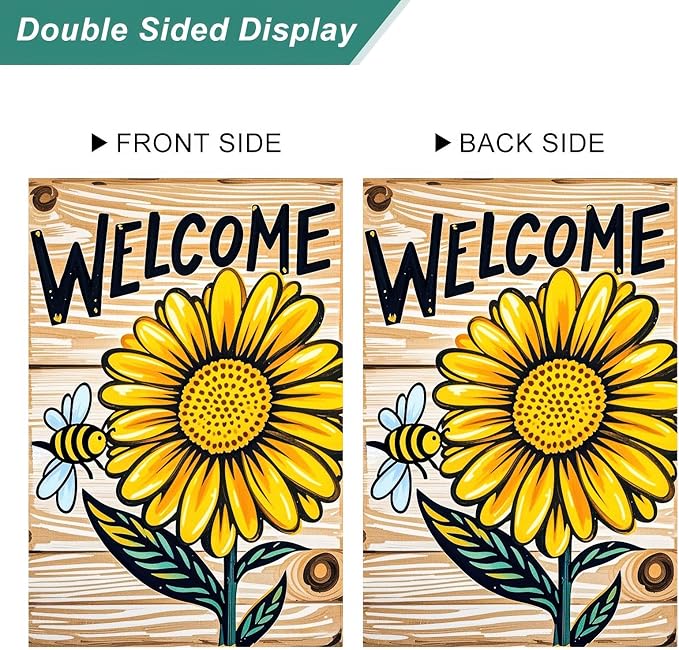 BlissYard Welcome Garden Flag 12x18 Double Sided Sunflower and Bee Seasonal Small Flags For Outside Outdoor Decor Yard Farmhouse Holiday Spring Summer Decorations Yard Flags