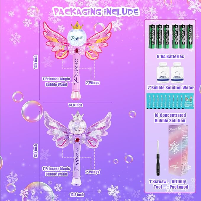 2 Pack Bubble Wands for Kids,Outdoor Party Birthday Bubble Toy for Toddlers,Light Up & Music Bubble Machine,Bubble Maker & Bubble Blower, for Girls Age 3 4 5 6 Years Old.(Pink+Purple)