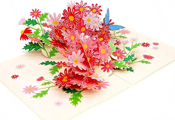PopLife Colorful Marguerite Daisy Flowers 3D Pop Up Card - Mother's Day, Birthday Card, Anniversary, Thank You, Congratulations, Valentine's - For Mom, Daughter, Wife, Grandma, Step-Mom, Girlfriend