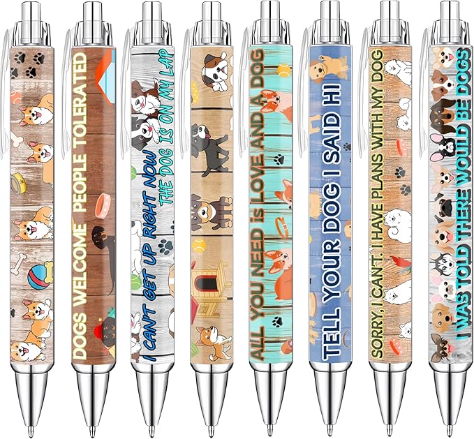 Idealmuzik Dog Pens for Dog Lovers – Cute Ballpoint Pen Set for Kids, Teens, and Adults – Fun Stationery Gift for Journaling, Writing, or School – Thanksgiving Christmas New Year Gifts, 8 Pack