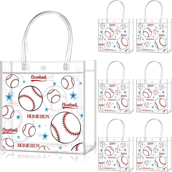 Zenoble 24 PCS Baseball Party Favors Bags PVC Clear Goodie Snack Candy Treat Gift Bags with Handle for Baseball Team Theme Birthday Holiday Party Supplies Baby Shower Decorations
