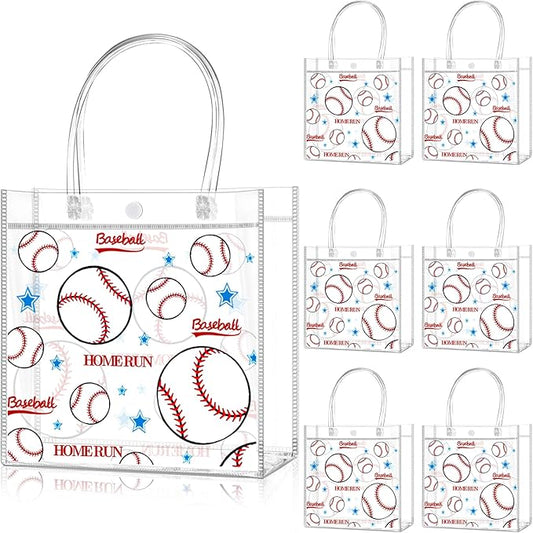 Zenoble 24 PCS Baseball Party Favors Bags PVC Clear Goodie Snack Candy Treat Gift Bags with Handle for Baseball Team Theme Birthday Holiday Party Supplies Baby Shower Decorations