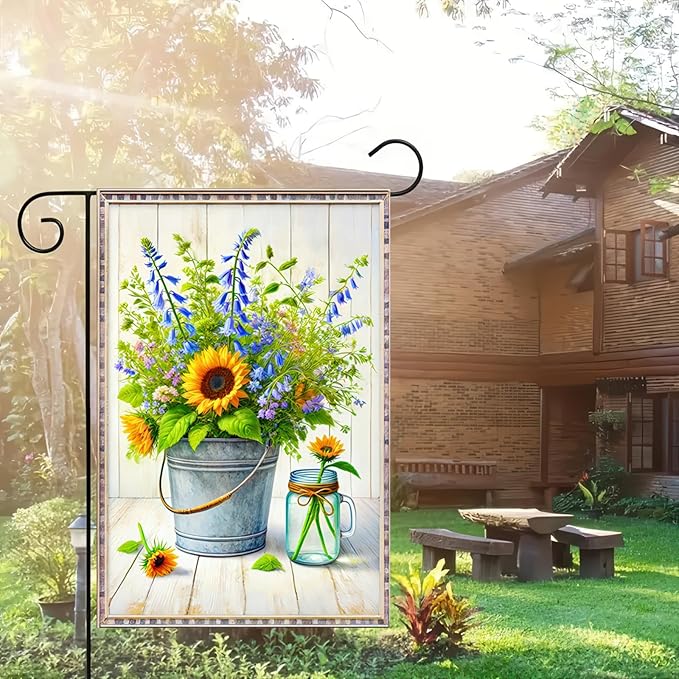 BlissYard Welcome Garden Flag Double Sided 12x18 Hello Spring Sunflower Design Yard Flag Seasonal Flower Yard Outdoor Flag Spring Summer Decorations Lawn Rustic Outdoor Decorative Flag