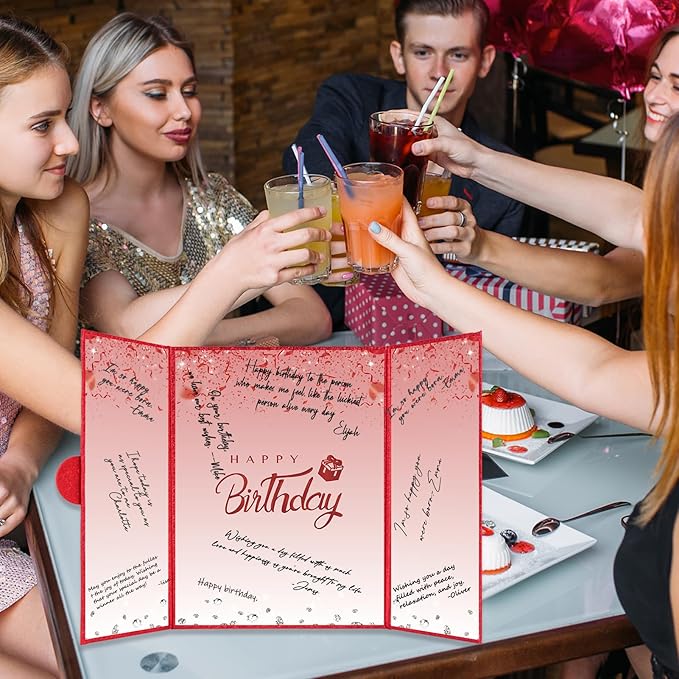 Crenics Red Birthday Decorations for Women Men, Creative Birthday Guest Signature Book Alternative 18" x 12", Awesome Birthday Gifts for Girls or Boys