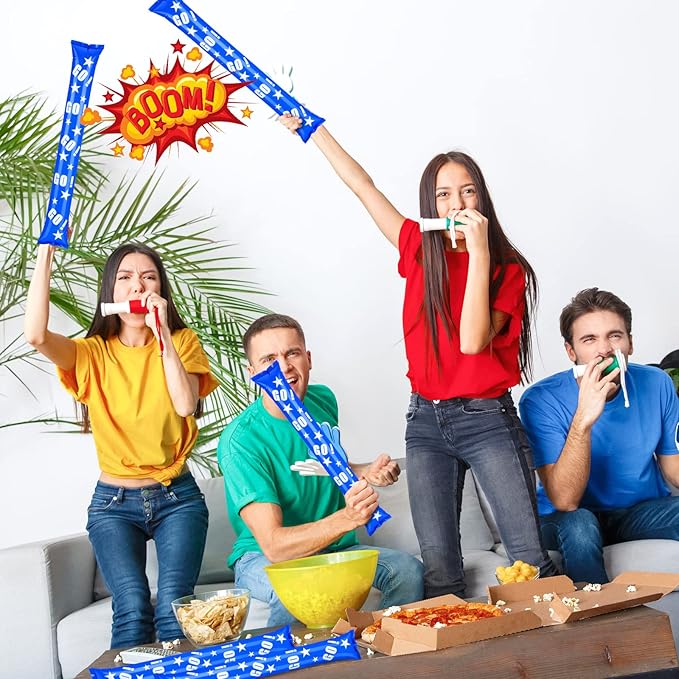Hungdao 100 Pcs Thunder Sticks Spirit Boom Sticks Cheerleading Football Noise Makers Inflatable Noisemakers for Party Dance Basketball Sporting Event