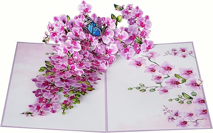 Orchid Happy 50th Birthday Card, 3D Birthday Cards for Women, 6x8in Pop Up Gifts for Mom, Wife, Him, Her, Daughter, Sister, Grandma (Size 6x8 - Happy 50th Birthday)