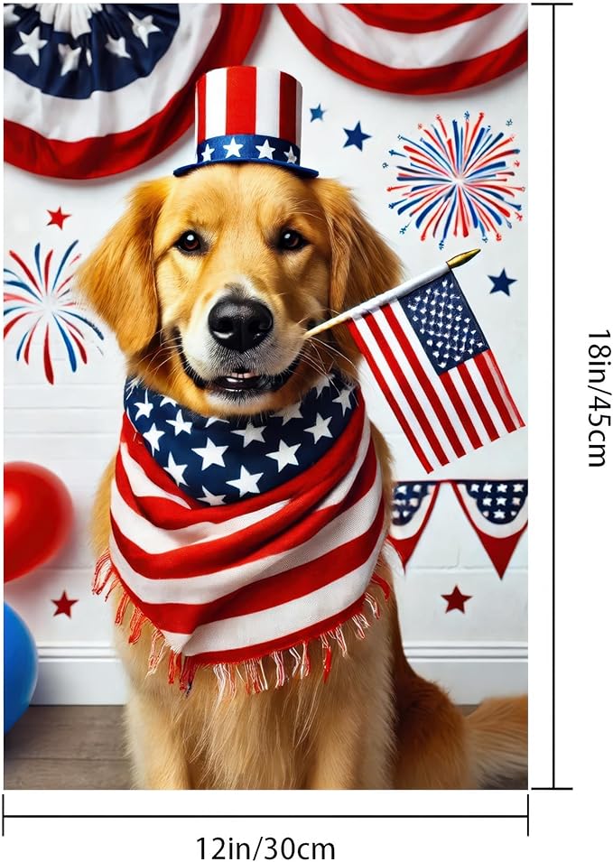 BlissYard Welcome 4th of July Golden Retriever Dog Patriotic Garden Flag America USA Pet Yard Outside Decoration American Flag Outdoor Small Home Decor Double Sided 12 x 18