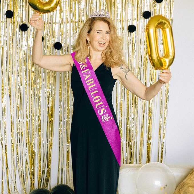 Casoty 50th Birthday Sash and Tiara, 50th Birthday Party Decorations for Women, 50 and Fabulous Sash and Crown Set, 50 Party Supplies for Women, Gifts for Her