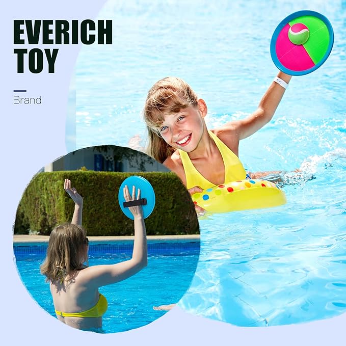 EVERICH TOY Upgraded Toss and Catch Ball Game Set, Kids Toy Stocking Stuffers for Boys Girls Ages 3-12, Includes 4 Paddles 4 Sticky Balls, Water-Resistant Indoor Outdoor Toy for Beach Pool Yard
