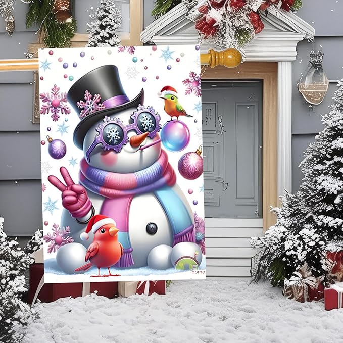 Winter Snowman Garden Flags 28X40 Double sided, winter funny Christmas flags, holiday yard flags Outdoor Lawn Farmhouse Decoration